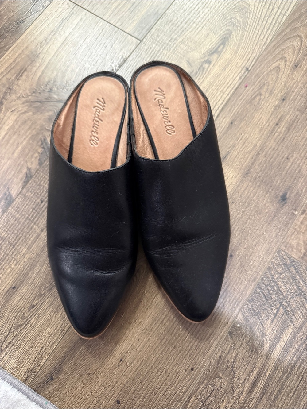 Madewell Black Leather Pointed Backless Mules